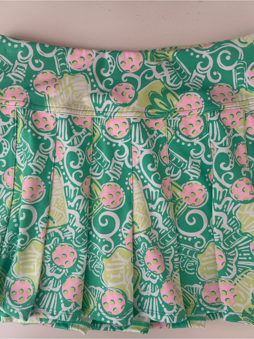 Lilly Pulitzer Green Skater Skirt with Pink & Cream Pattern